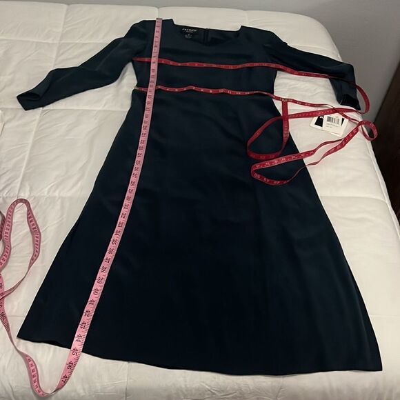 Patrick Petites Dress Size 4P 💯 Silk Teal Green Midi Long Sleeve Side Slits - Picture 11 of 11